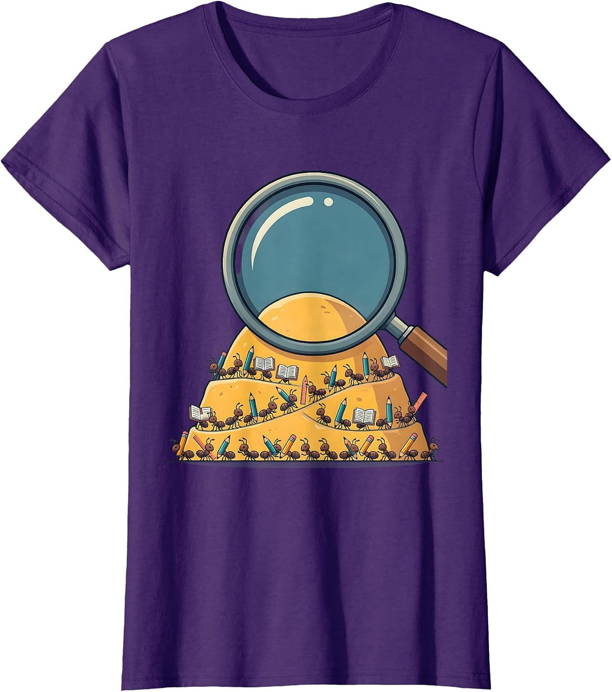 Women's Third Grade Teacher Magnifying Glass Ant Hill T-Shirt - Purple