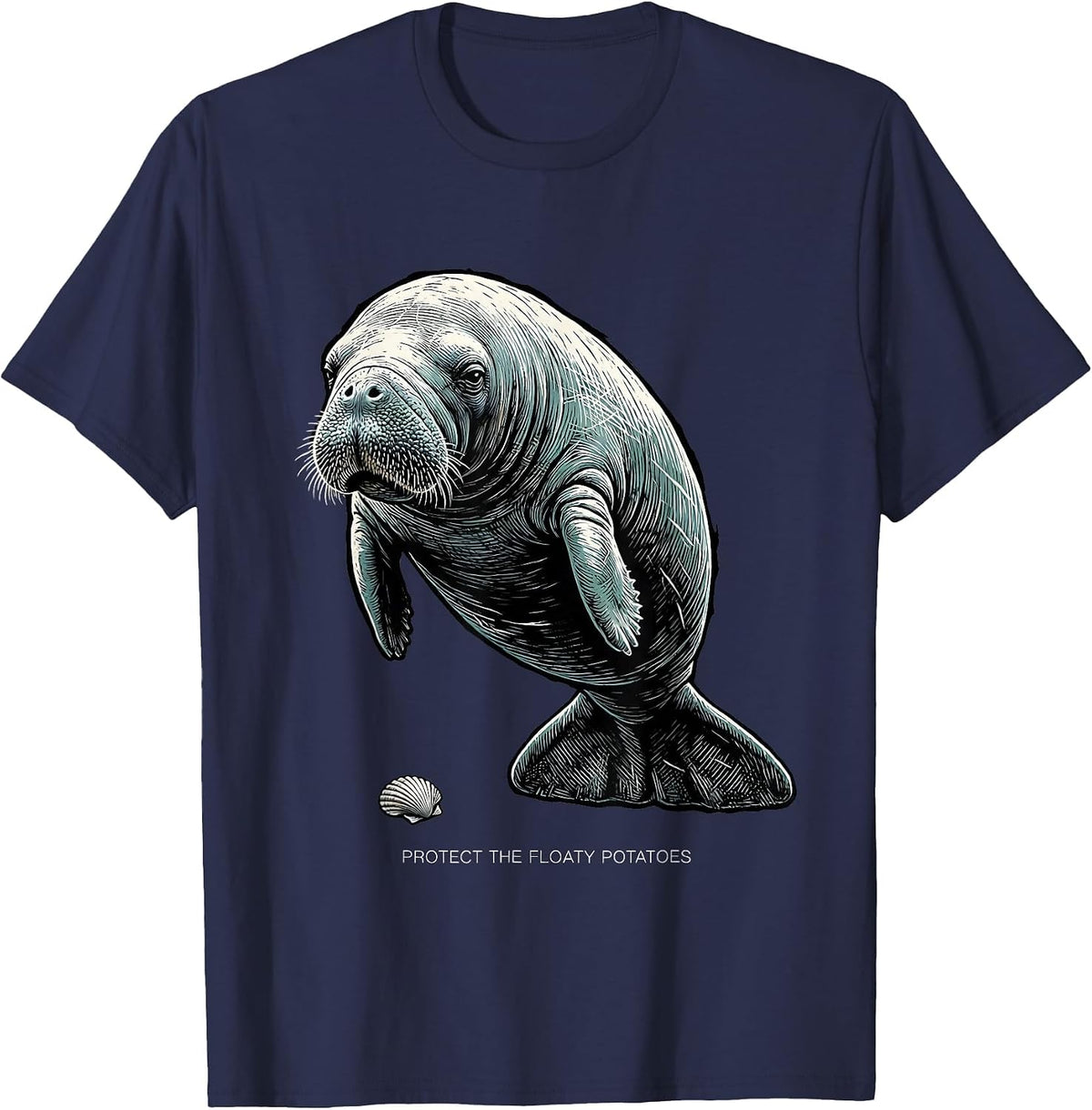 Protect The Floaty Potatoes Funny Manatee Lover Ocean Animal T-Shirt - Navy Blue