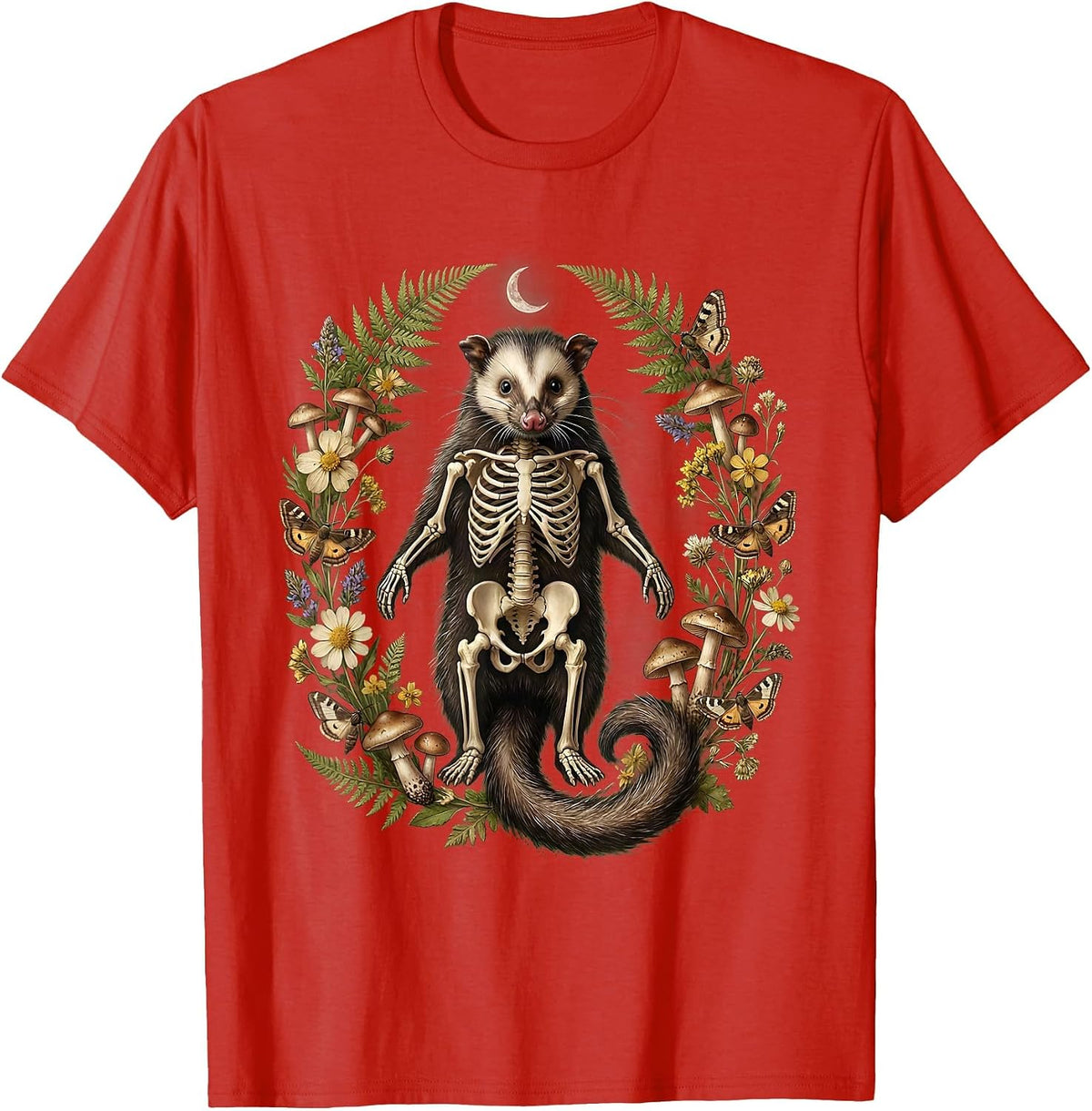 Men's Opossum Skeleton Classic Anatomy Illustration T-Shirt - Red