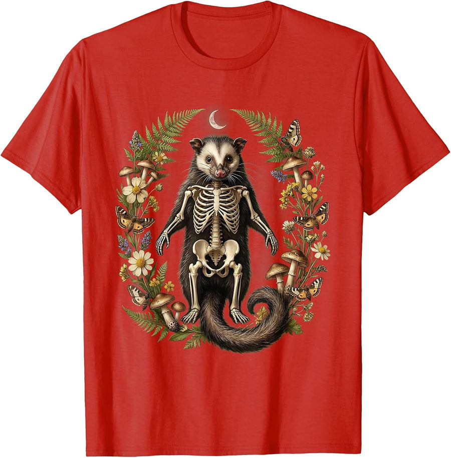 Men's Opossum Skeleton Classic Anatomy Illustration T-Shirt - Red