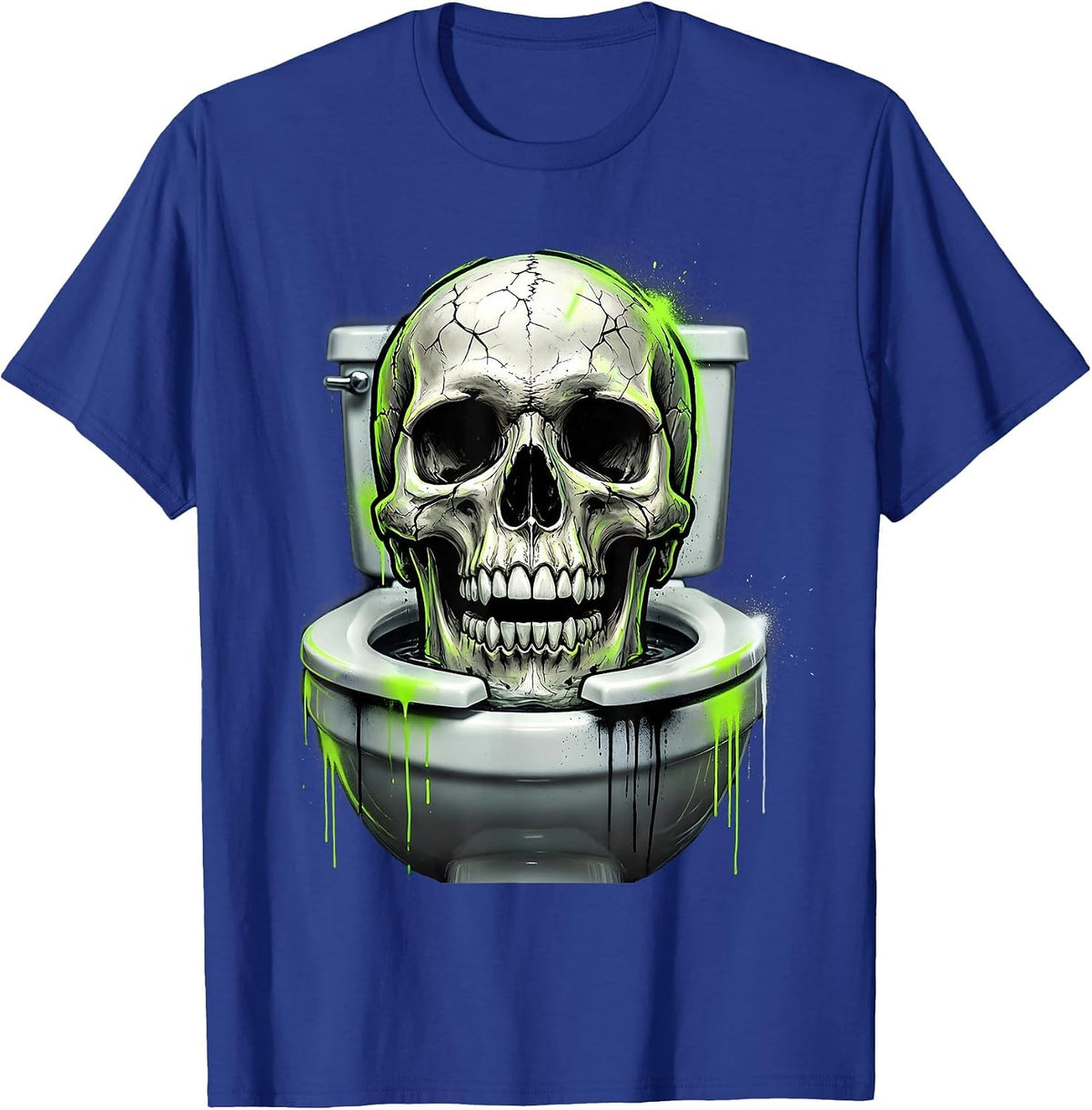Grinning Skull in Toilet Bowl Funny Dark Art T-Shirt - Royal Blue