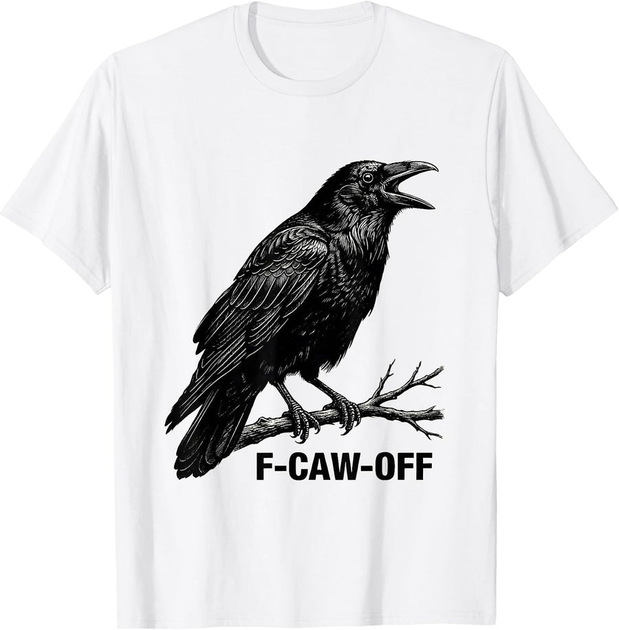 Men's F-Caw-Off Scratchboard Crow Gothic Dark Humor Bird Lover T-Shirt - White