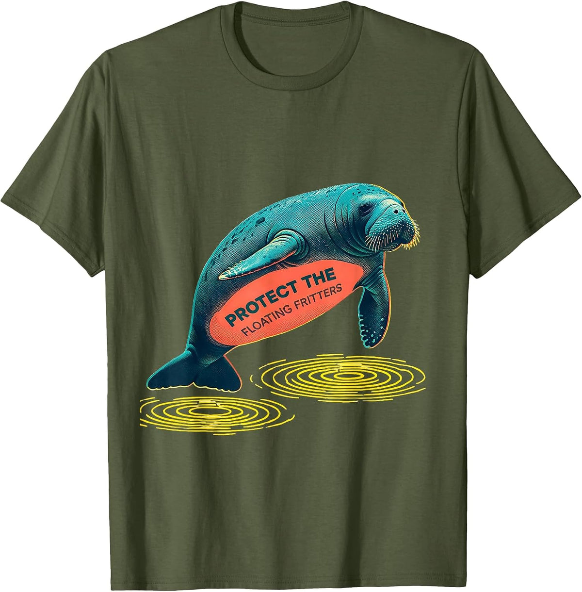 Men's Protect The Floating Fritters Funny Manatee Lover Florida T-Shirt - Olive Green
