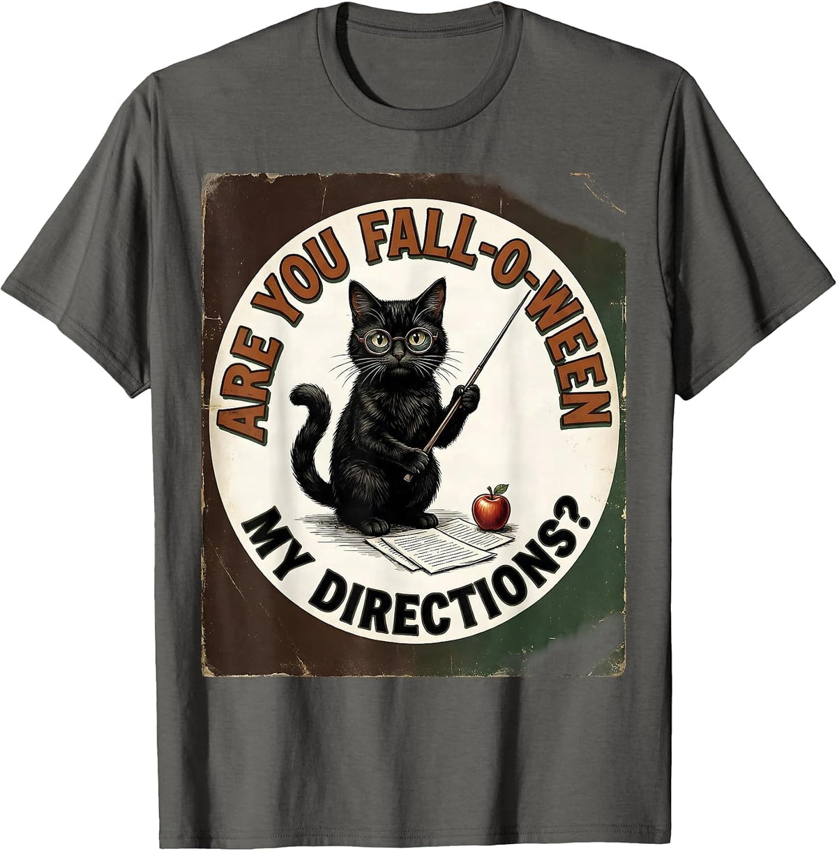 Men's Are You Fall-O-Ween My Directions Vintage Teacher Halloween T-Shirt - Asphalt Grey