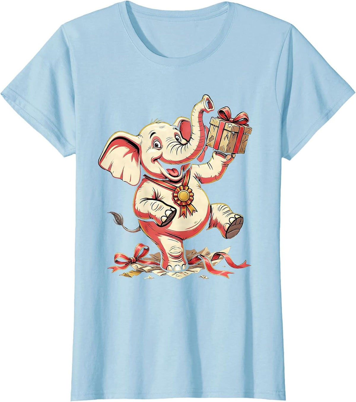 Women's Grinning Elephant Funny White Elephant Gift Exchange Party T-Shirt - Baby Blue