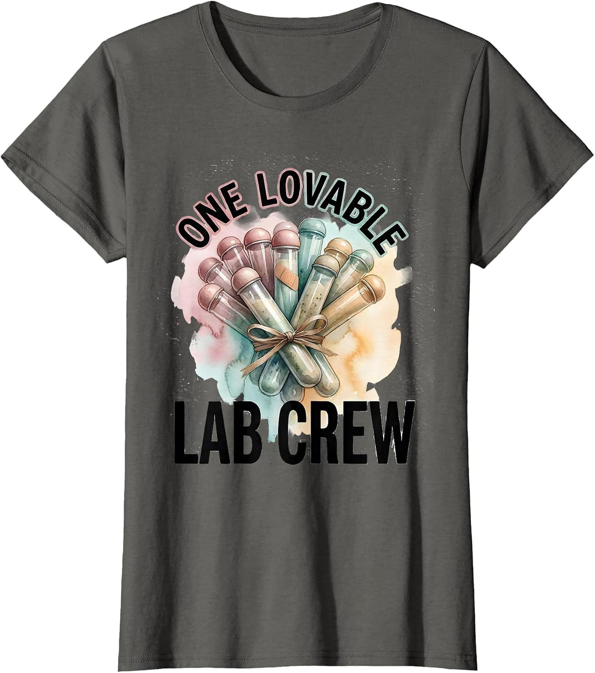 Women's One Lovable Lab Crew Watercolor Lab Tech Phlebotomist T-Shirt - Asphalt Grey