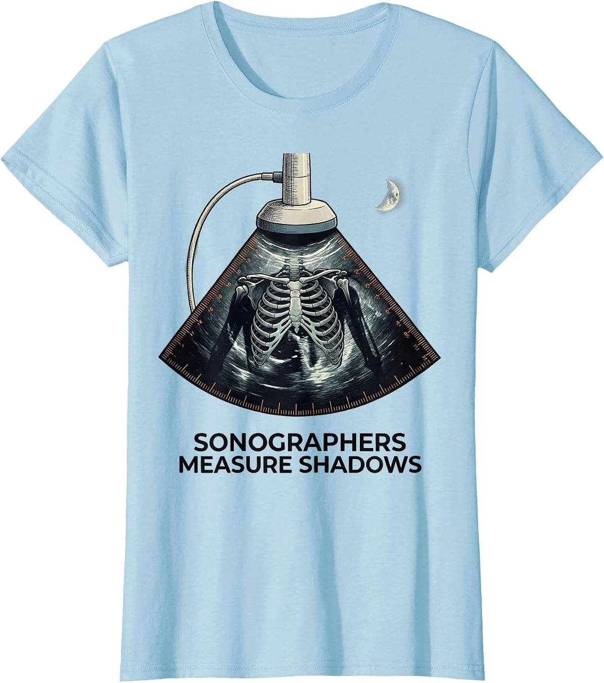 Sonographers Measure Shadows Funny Radiology Tech Halloween T-Shirt - Baby Blue