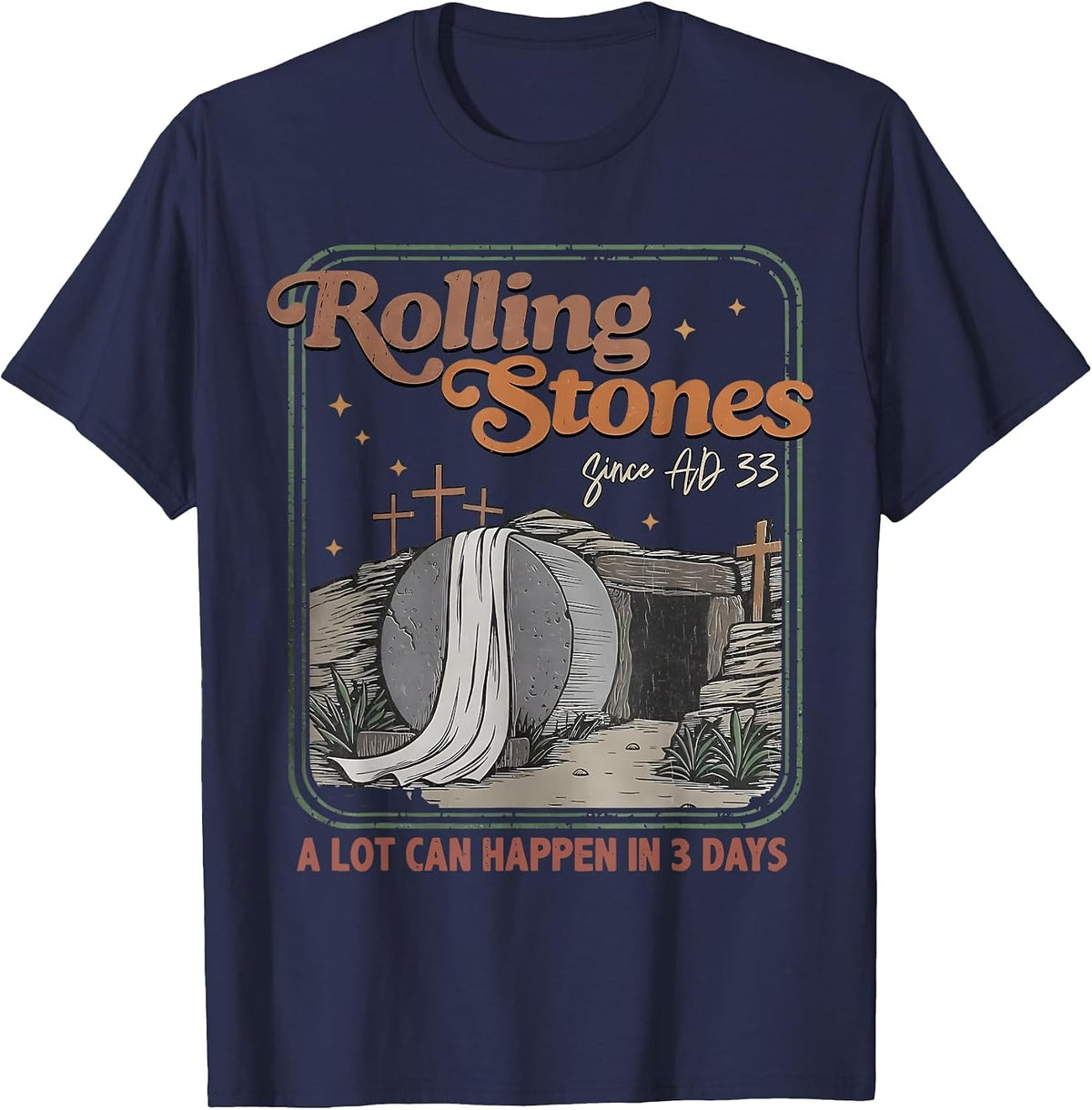 The Stone was Rolled Away He is Alive Retro Christian Easter T-Shirt - Navy Blue