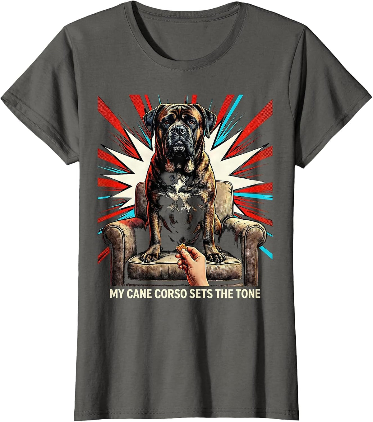 Women's My Cane Corso Sets The Tone Pop Art Dog Owner Humor T-Shirt - Asphalt Grey