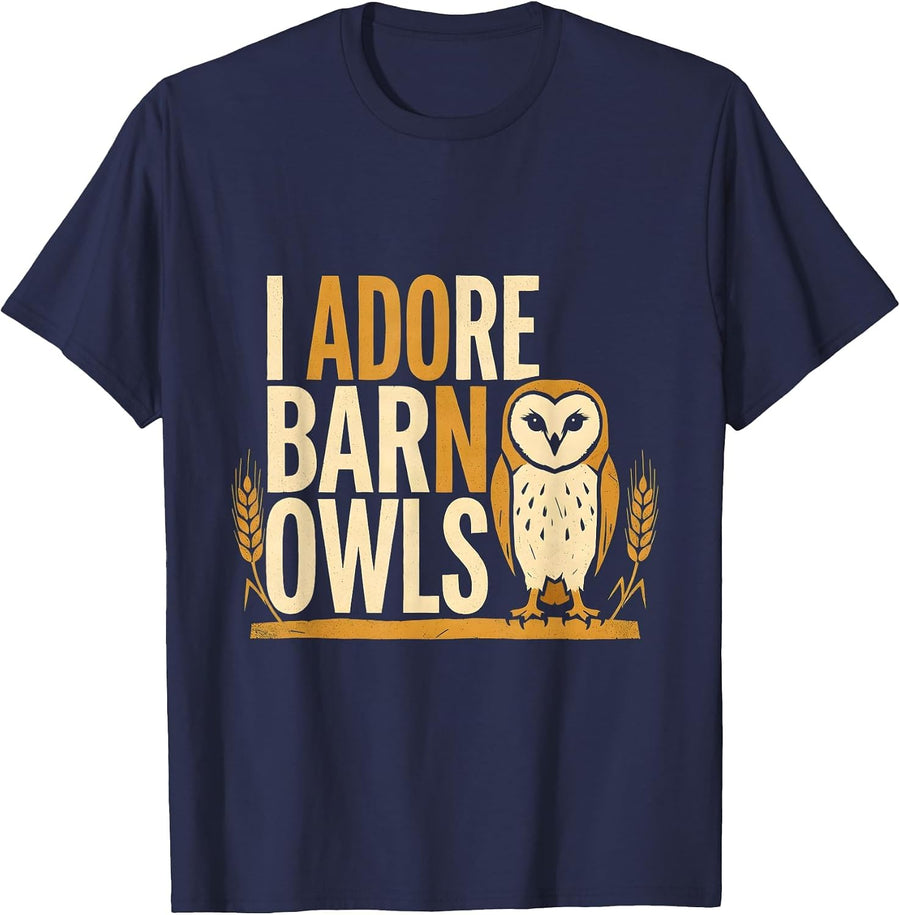 I Adore Barn Owls Cottagecore Nature Lover Floral Botanical T-Shirt - Navy Blue