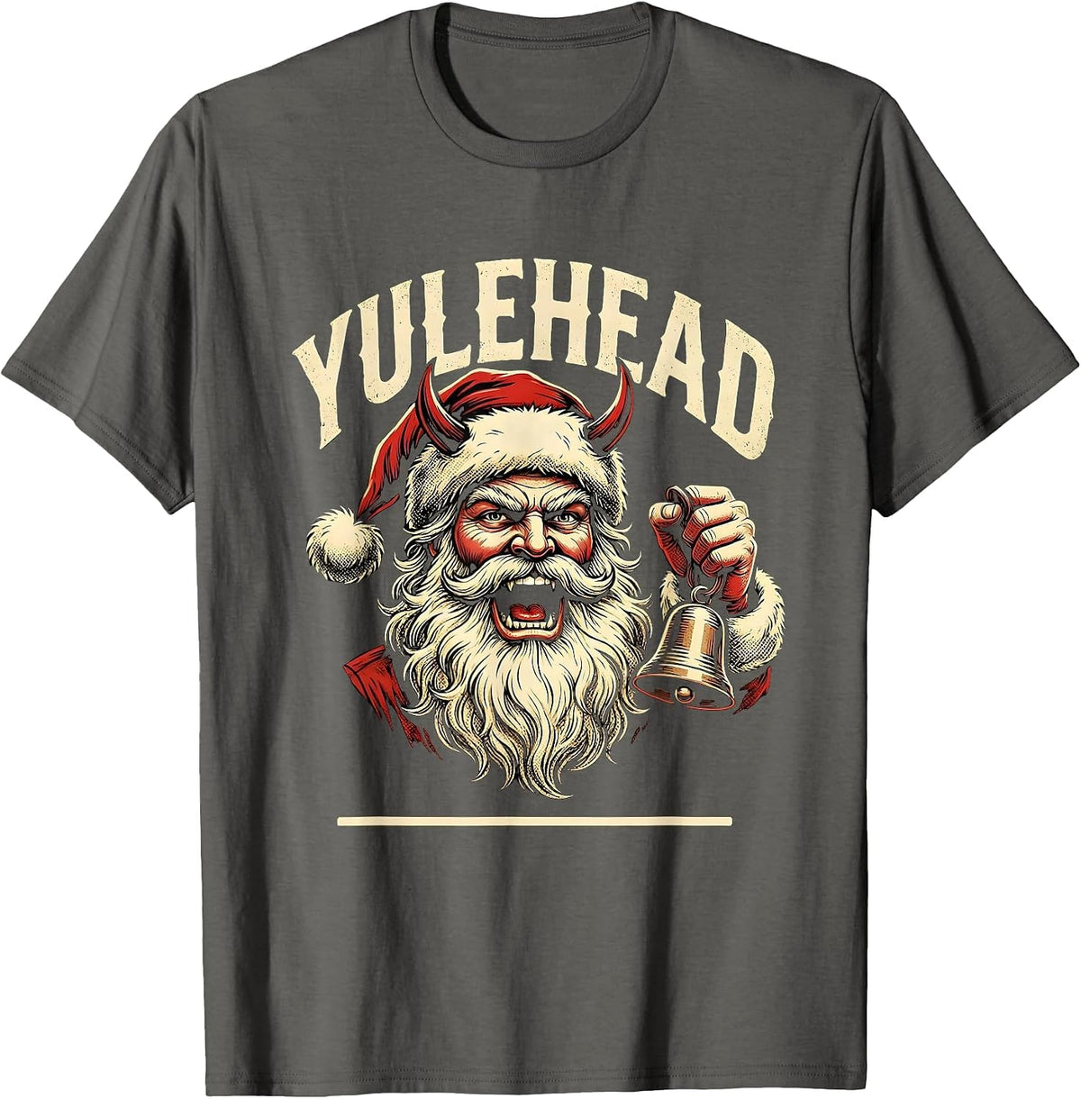 Men's Yulehead Tattoo Heavy Metal Rock Christmas Santa Humor T-Shirt - Asphalt Grey