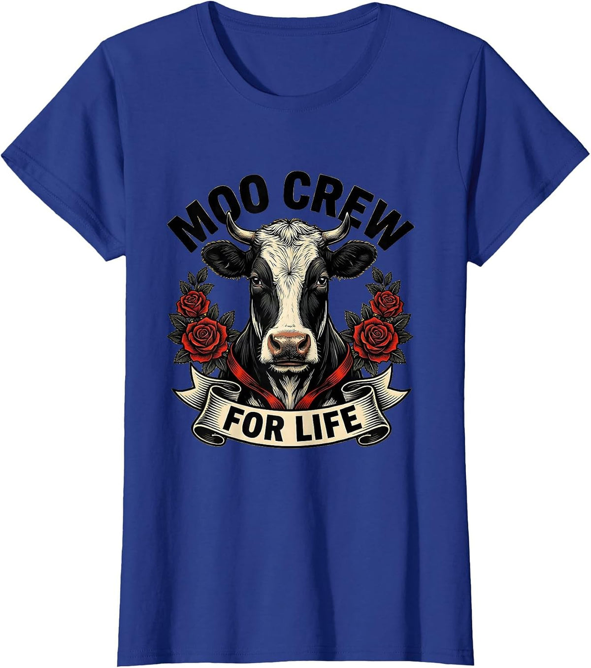 Women's Moo Crew For Life Funny Cow Lover Design T-Shirt - Royal Blue