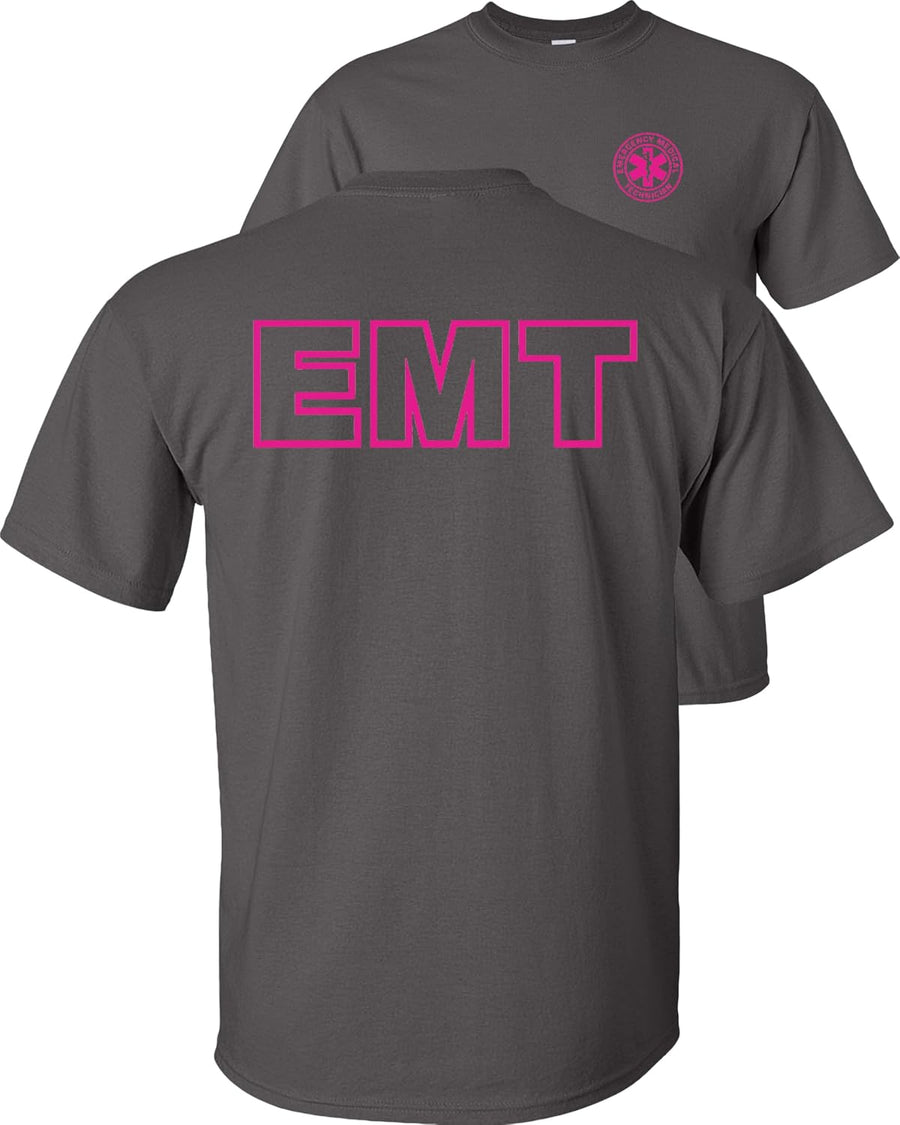 FAIR GAME EMT T-Shirt Emergency Medical Technician-Pink Design-Charcoal-M - As Pictured
