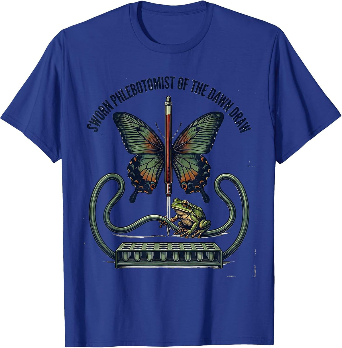 Sworn Phlebotomist Of The Dawn Draw Vintage Frog Nurse Humor T-Shirt - Royal Blue