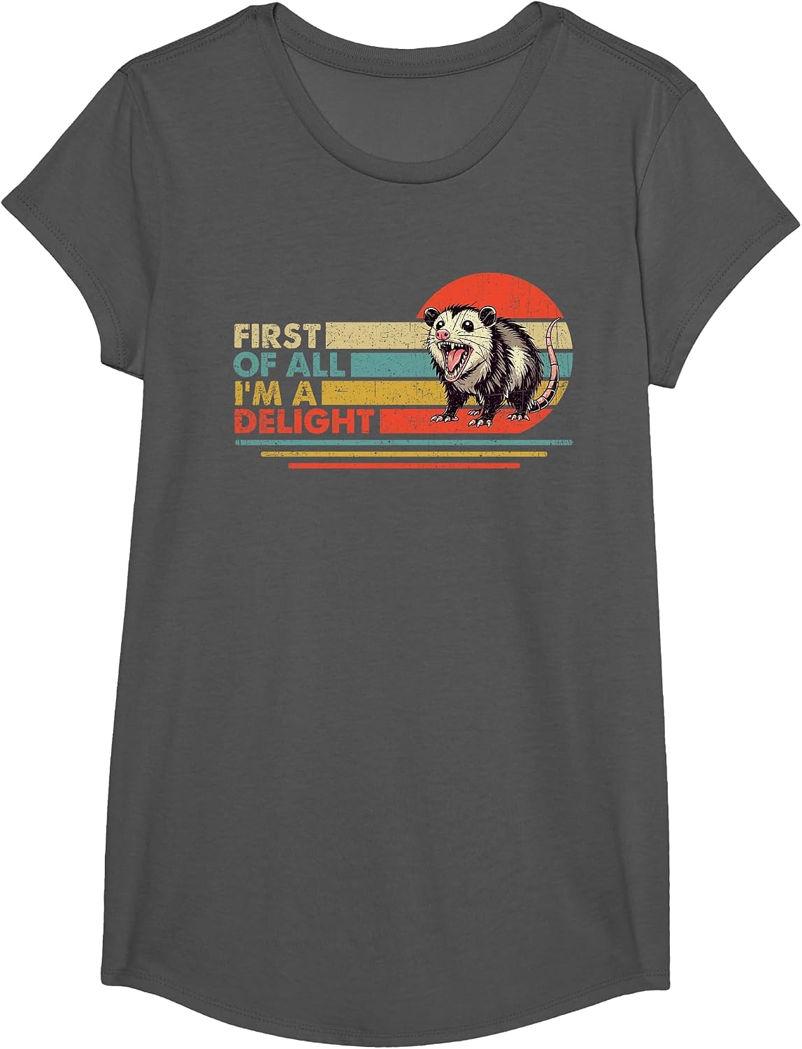 Funny Possum Opossum First of All I'm A Delight T-Shirt - Girls Asphalt Grey