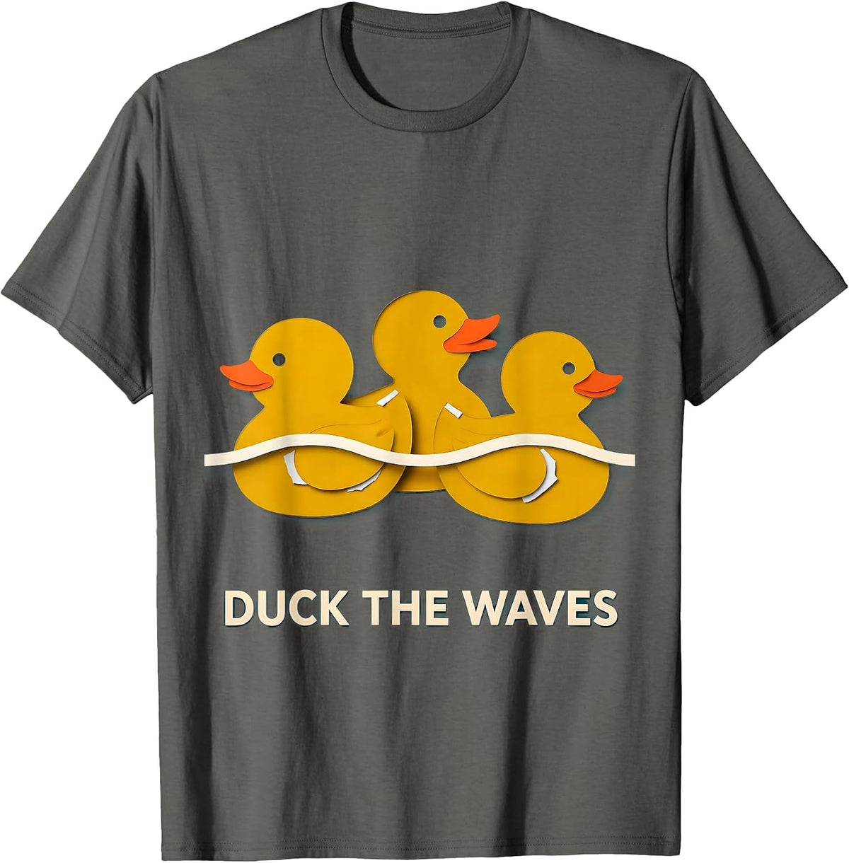 Men's Duck The Waves Funny Rubber Duck Novelty Humor Gift T-Shirt - Asphalt Grey
