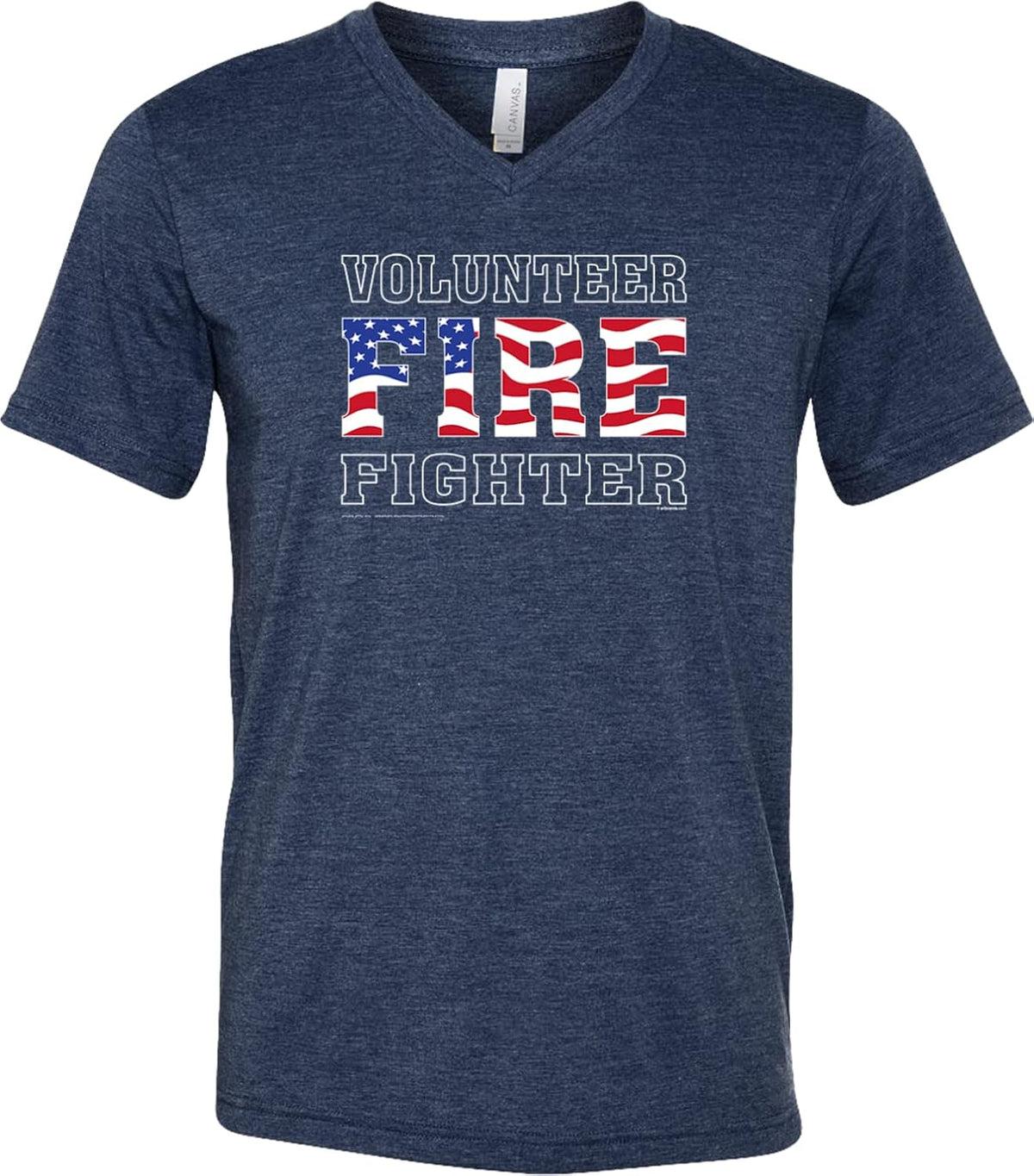 Volunteer Firefighter US Flag Tri Blend V-Neck Shirt - Navy