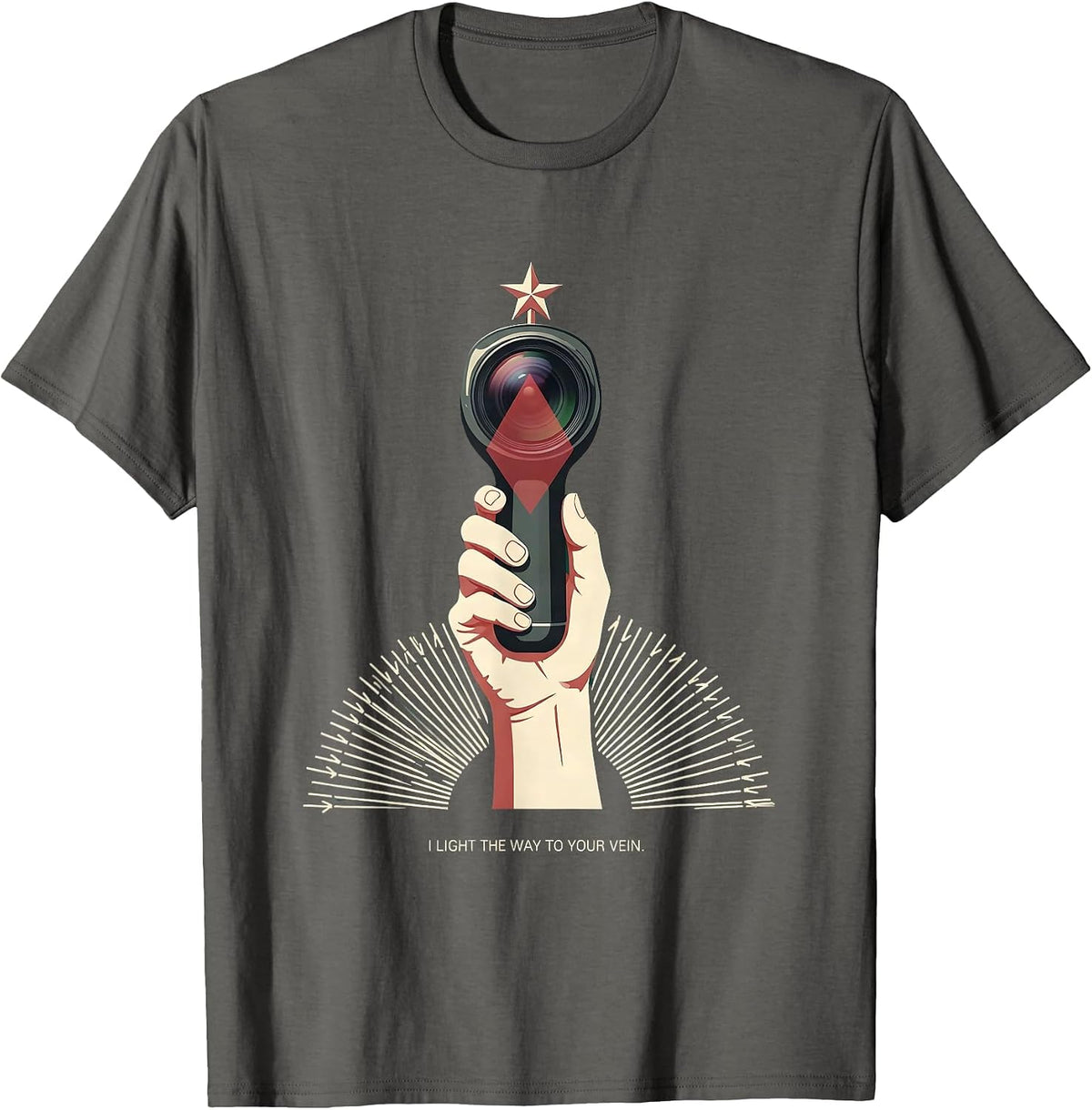 I Light The Way To Your Vein Funny Phlebotomist Holiday T-Shirt - Asphalt Grey