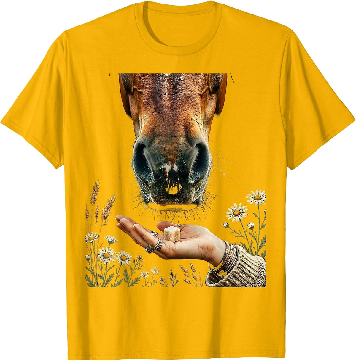 Horse Sugar Cube Cowboy Graphic Tee T-Shirt - Golden Yellow