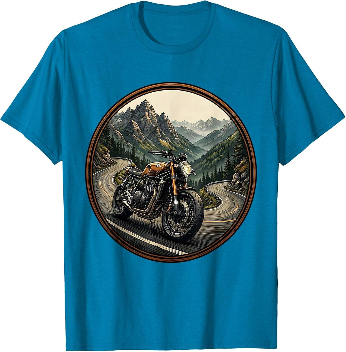 Café Racer Mountain Switchback Motorcycle Design T-Shirt - Sapphire Blue