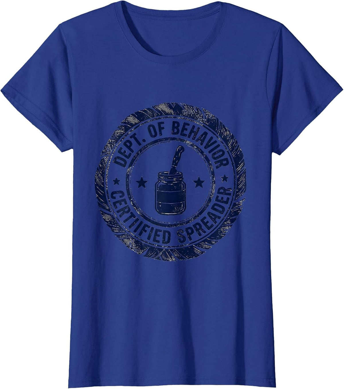 Women's Dept of Behavior Certified Spreader Rubber Stamp Teacher T-Shirt - Royal Blue