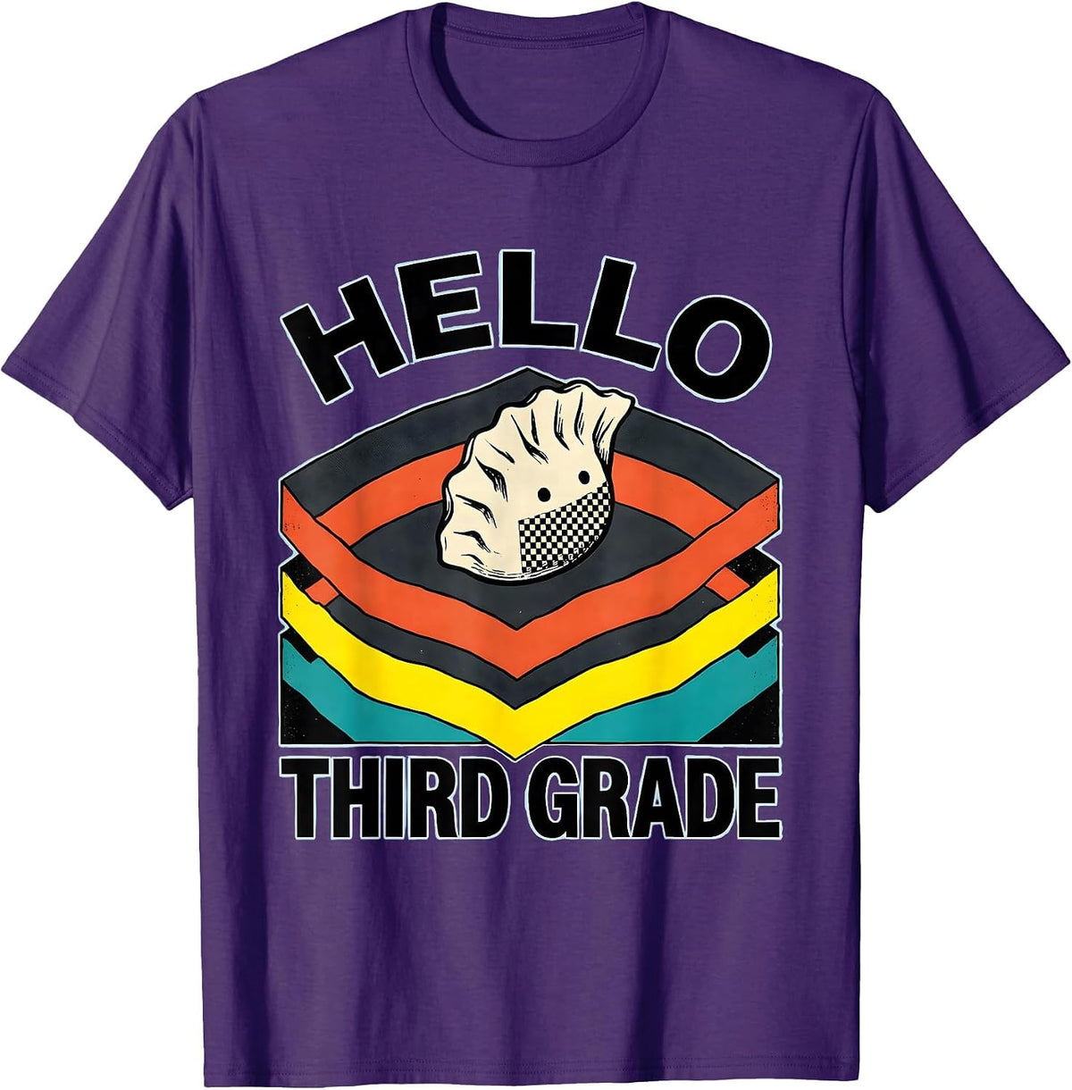 Hello, Third Grade Cute Dumpling Girl Back to School Teacher T-Shirt - Purple