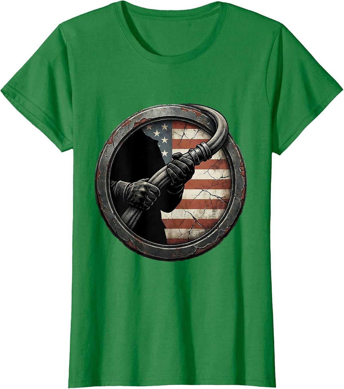 Firefighter Gripping Fire Hose Graphic Design T-Shirt - Kelly Green