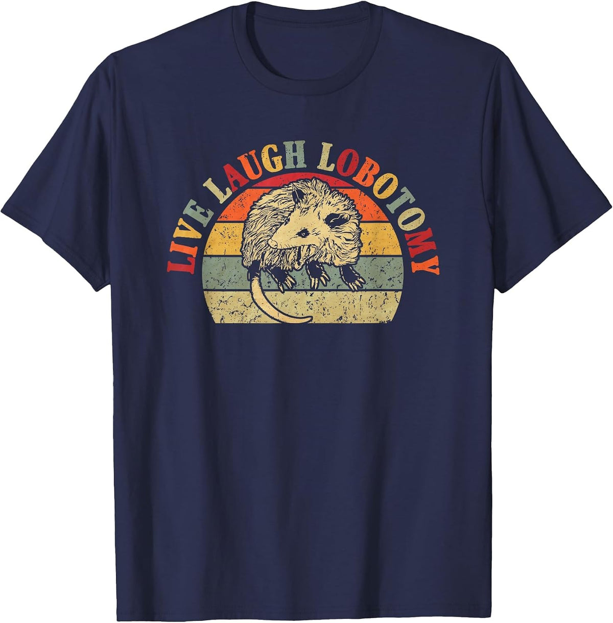 Vintage Live & Laugh Lobotomy Lobotomies Opossum Lovers T-Shirt - Navy Blue