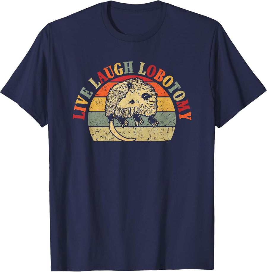 Vintage Live & Laugh Lobotomy Lobotomies Opossum Lovers T-Shirt - Navy Blue