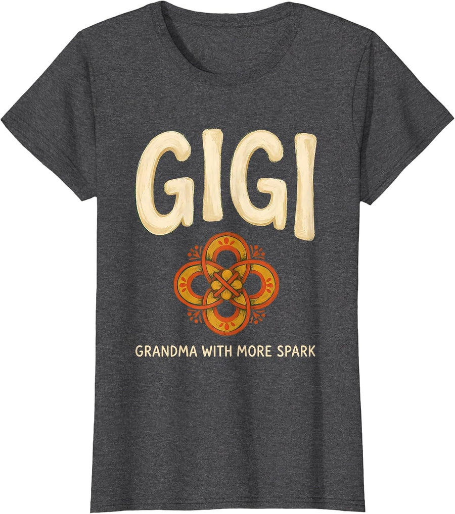Women's Gigi Grandma With More Spark Folk Art Personal Name Gift T-Shirt - Dark Heather Grey