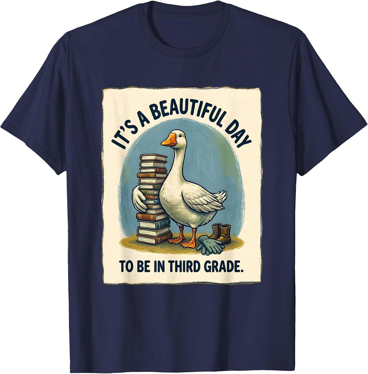 Men's It's a Beautiful Day to Be in Third Grade Teacher T-Shirt - Navy Blue