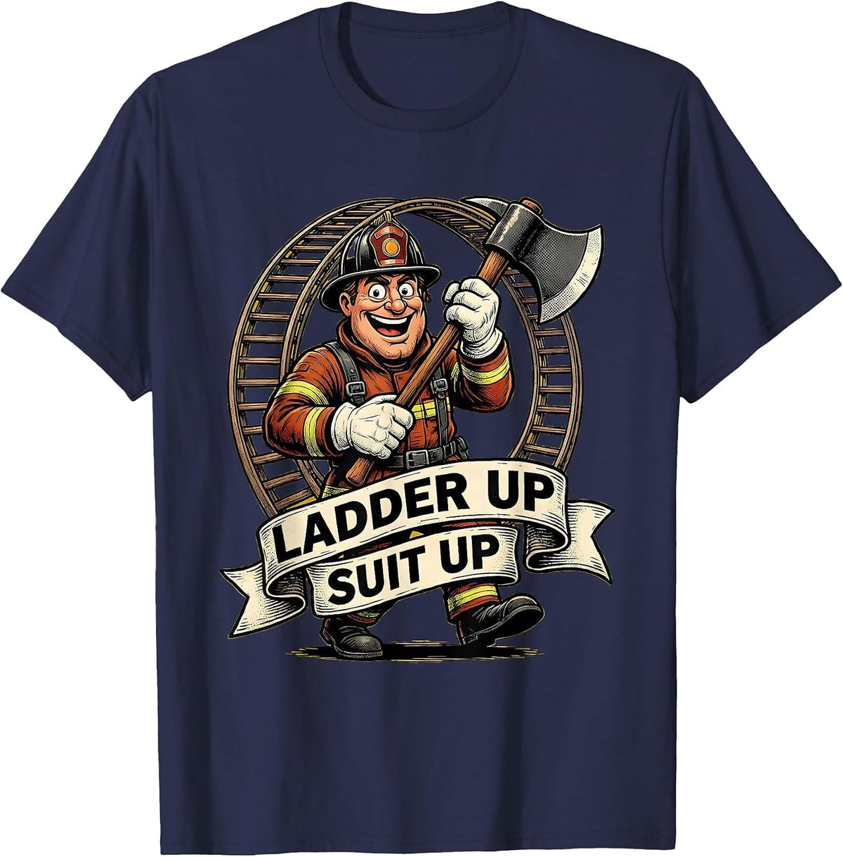 Men's Ladder Up Suit Up Firefighter Graphic Design T-Shirt - Navy Blue