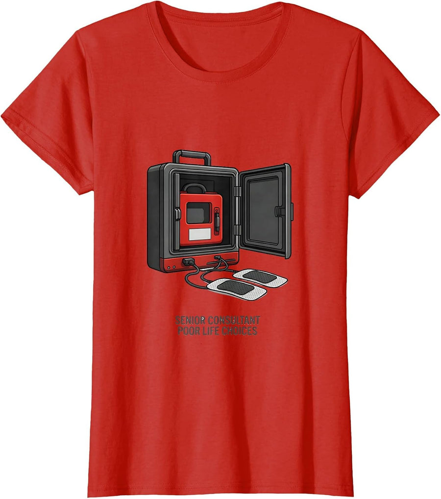 Women's Senior Consultant, Poor Life Choices Funny EMT Paramedic T-Shirt - Red
