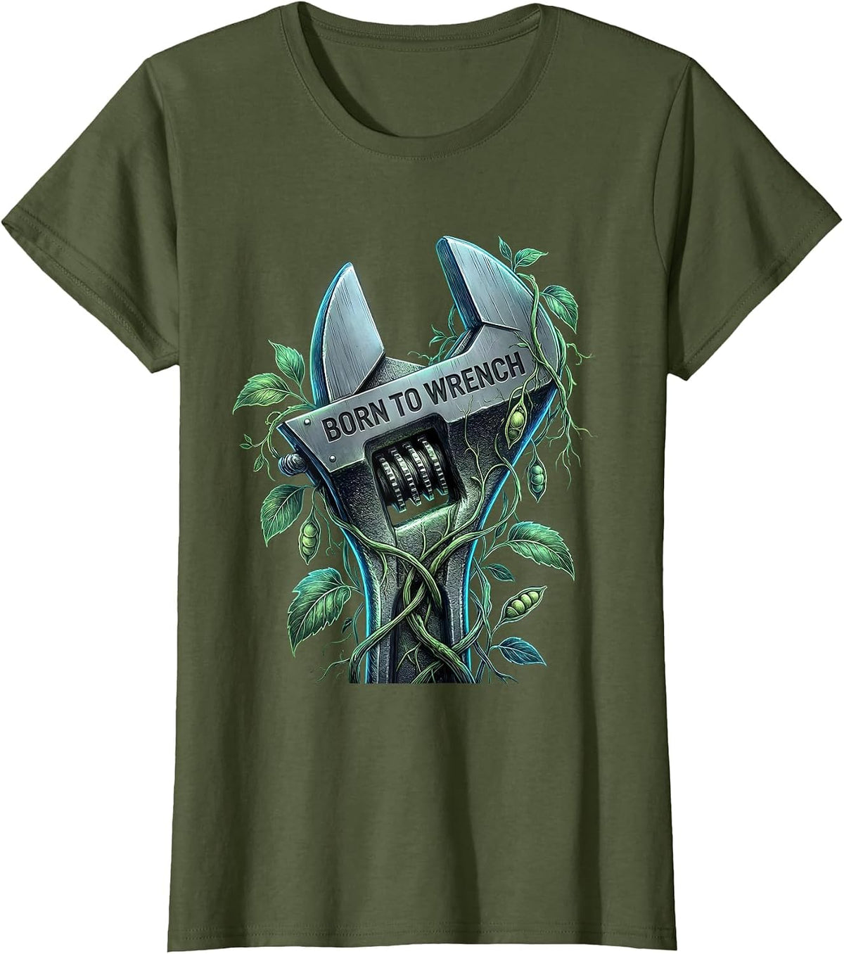 Women's Born to Wrench Valley Forge Automotive Design T-Shirt - Olive Green