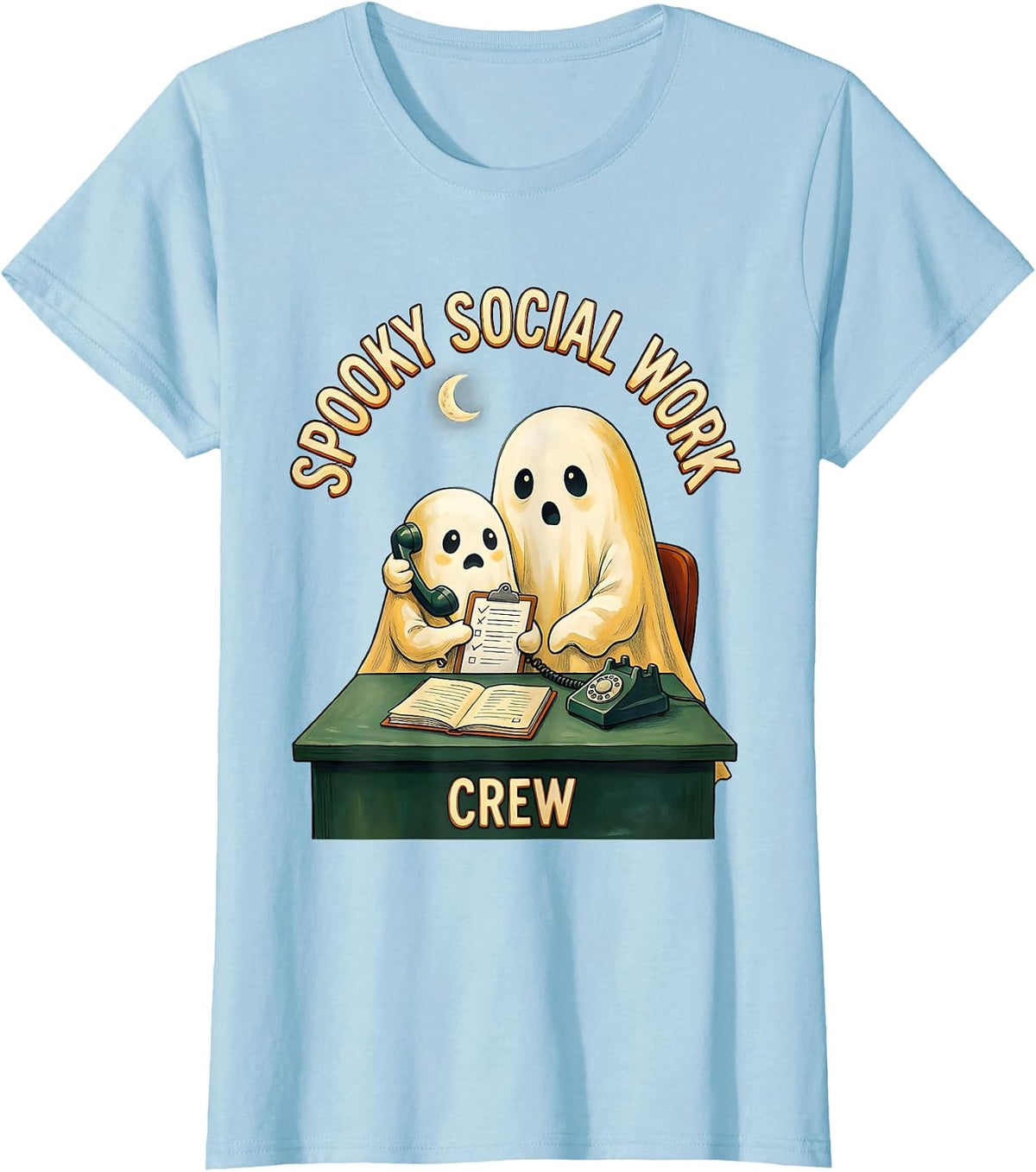 Women's Spooky Social Work Crew Cute Ghost Halloween Occupation T-Shirt - Baby Blue