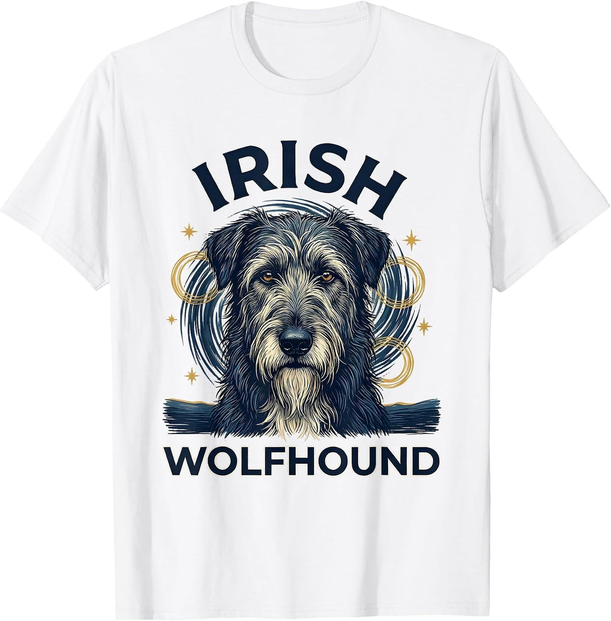 Men's Irish Wolfhound Van Gogh Style Starry Night Dog Breed T-Shirt - White