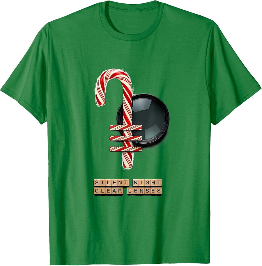 Men's Silent Night Clear Lenses Wood Type Letterpress Optometrist T-Shirt - Kelly Green