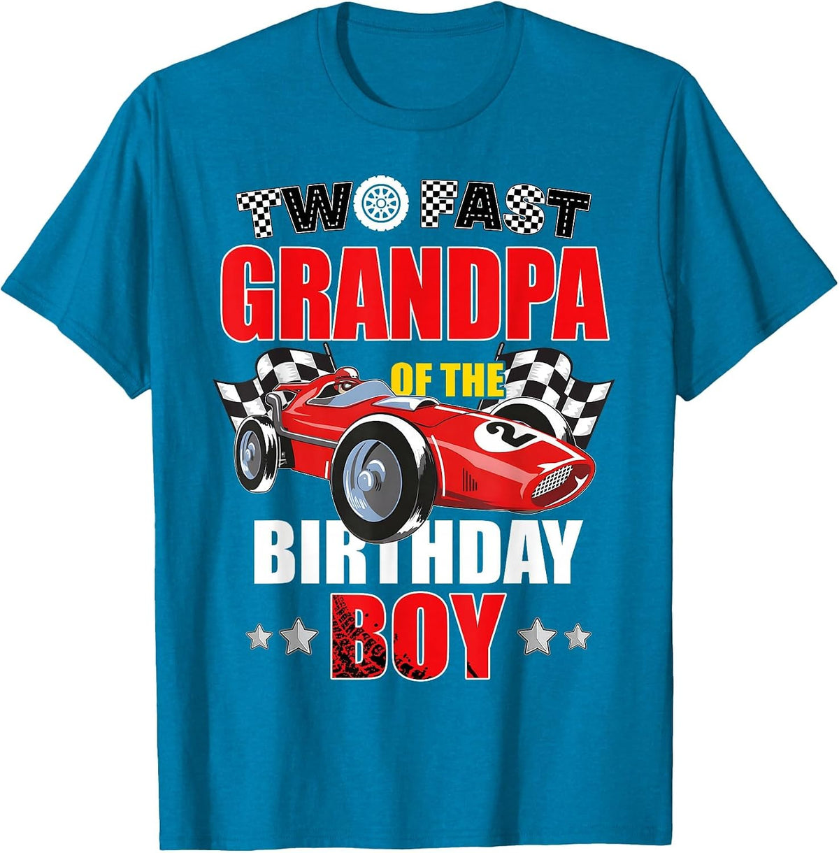 Grandpa of The Two Fast 2nd Birthday Boy Racing Car Family T-Shirt, Men, Sapphire Blue, Large - As Pictured