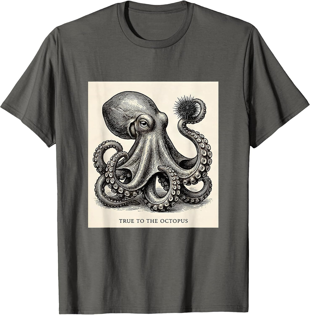 Men's True to the Octopus Vintage Japanese Ocean Animal Lover T-Shirt - Asphalt Grey