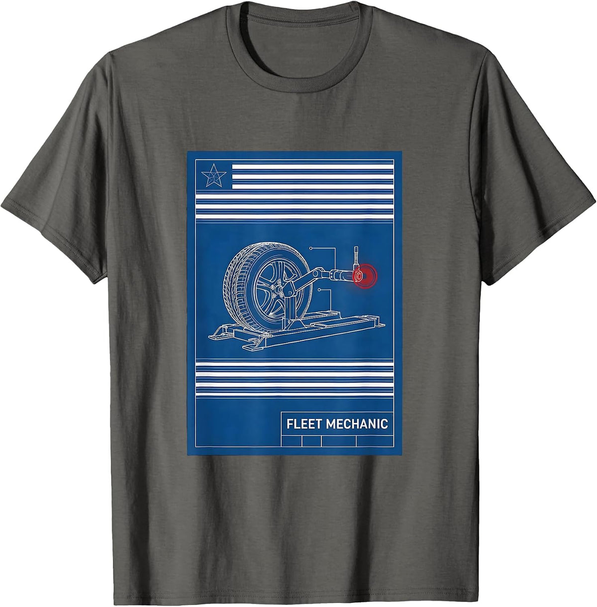 Men's Fleet Mechanic Technical Blueprint Patriotic American Flag T-Shirt - Asphalt Grey