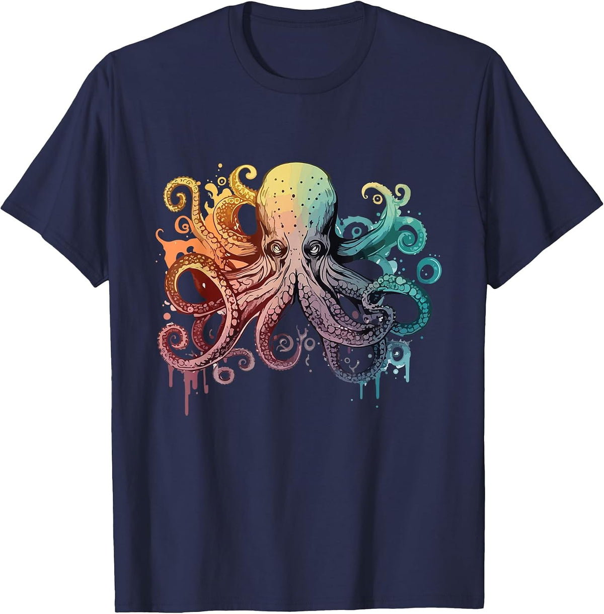 Colorful Octopus Artwork - Watercolor Animal Lover Sea Diver T-Shirt - Navy Blue