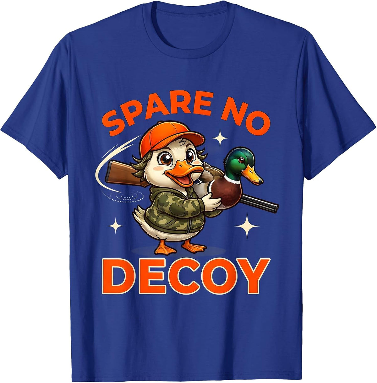 SPARE NO DECOY Funny Duck Hunter Cartoon Hunting Camp T-Shirt - Royal Blue
