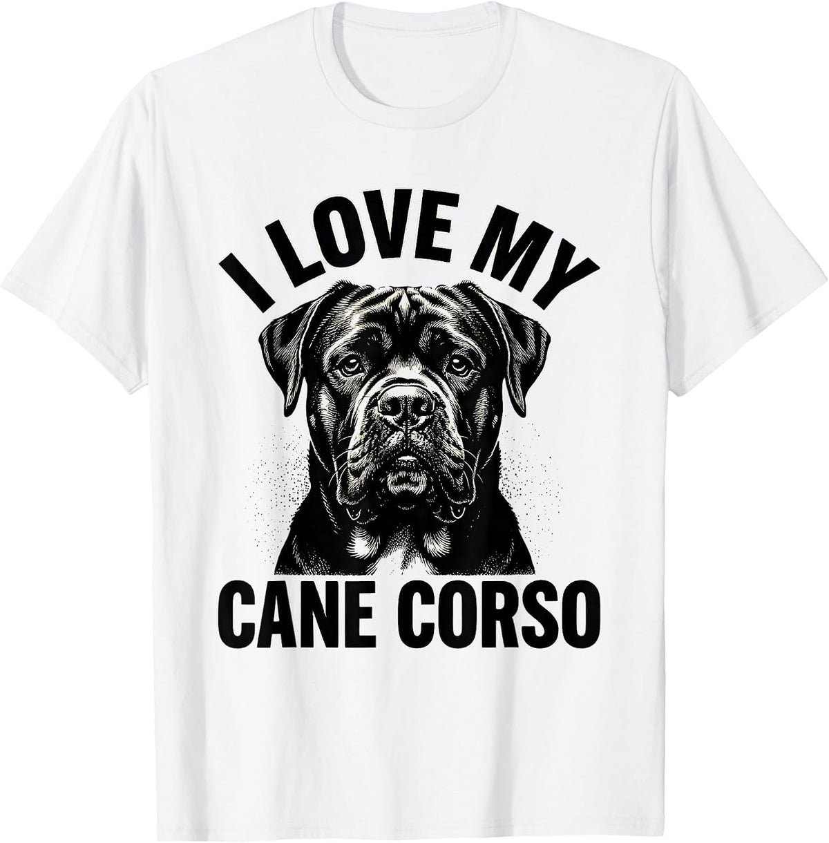 Men's I Love My Cane Corso Blackwork Dotwork Pet Lover Breed Pride T-Shirt - White