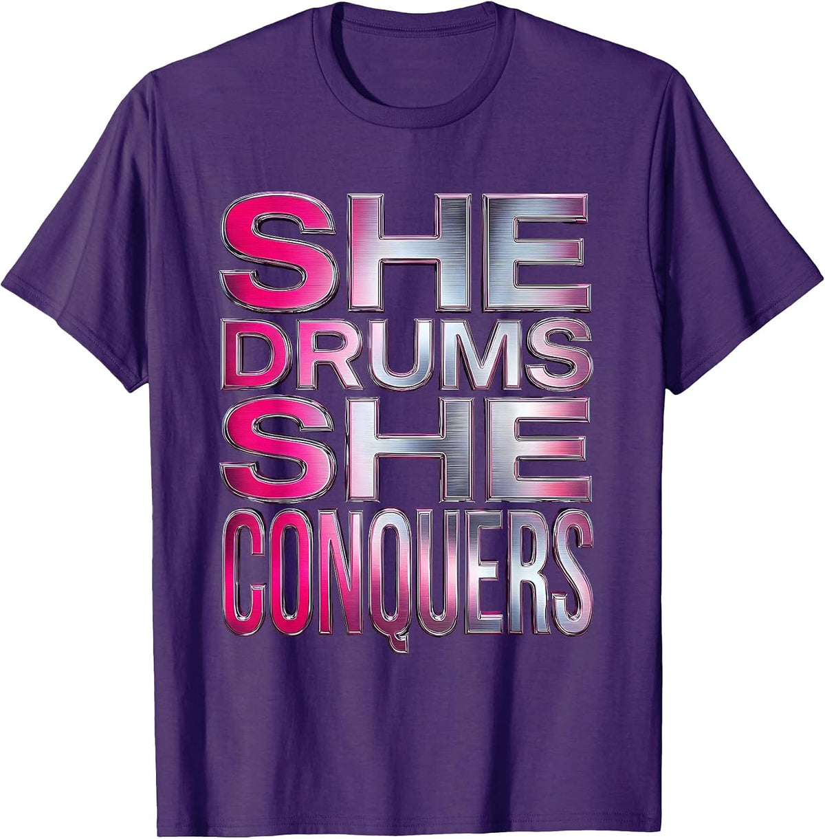 She Drums She Conquers Band Music Design T-Shirt - Purple