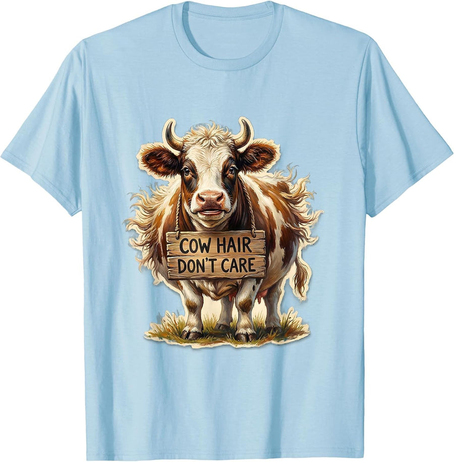 Cow Hair Don't Care Funny Cattle Lover Design T-Shirt - Baby Blue
