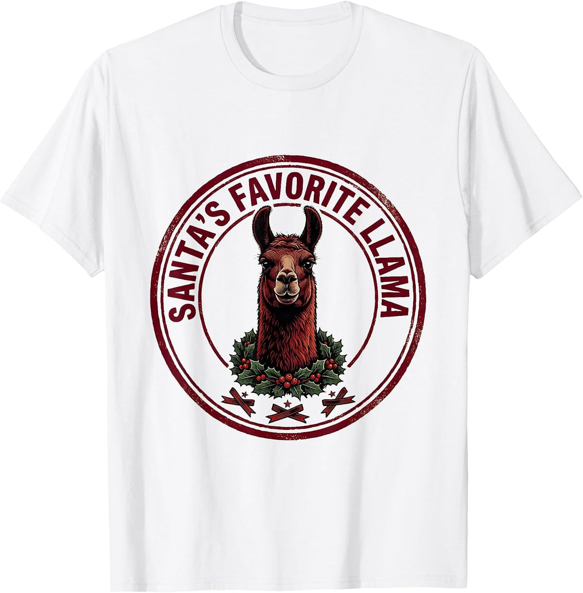 Men's Santa's Favorite Llama Funny Llama Christmas Animal Lover T-Shirt - White