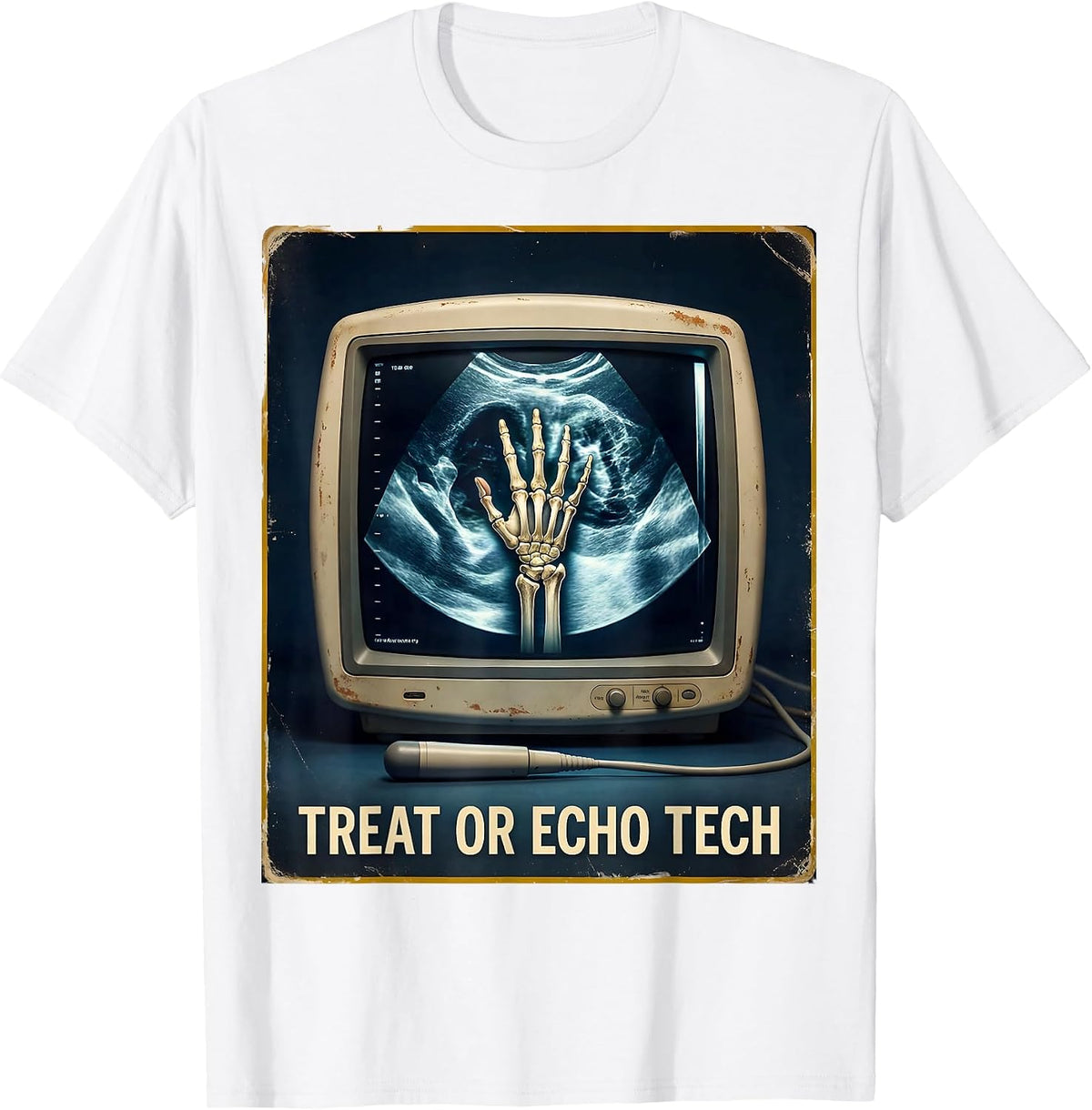 Men's Treat Or Echo Tech Vintage Halloween Radiology Tech Humor T-Shirt - White