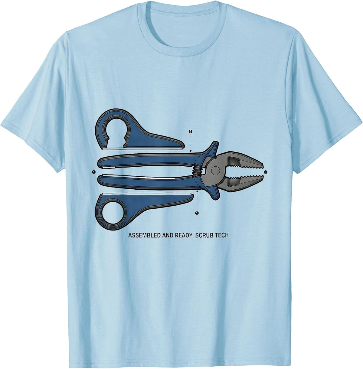 Men's Assembled And Ready Scrub Tech Surgical Technologist Humor T-Shirt - Baby Blue