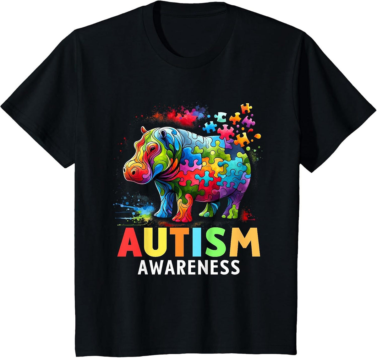 Hippo Autism Awareness Month Autistic T-Shirt - Black
