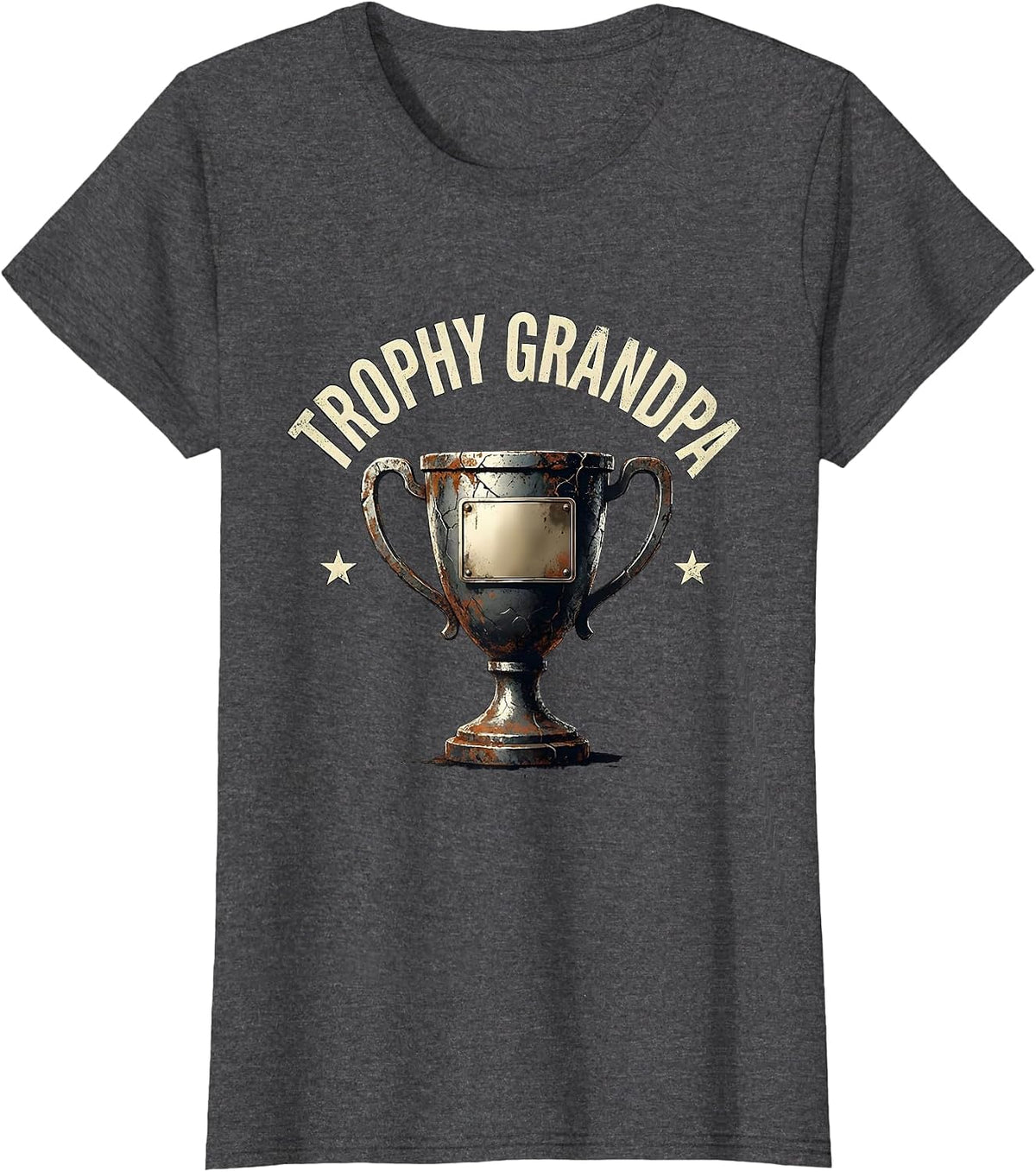 Women's Trophy Grandpa Distressed Funny Father Gift Idea T-Shirt - Dark Heather Grey